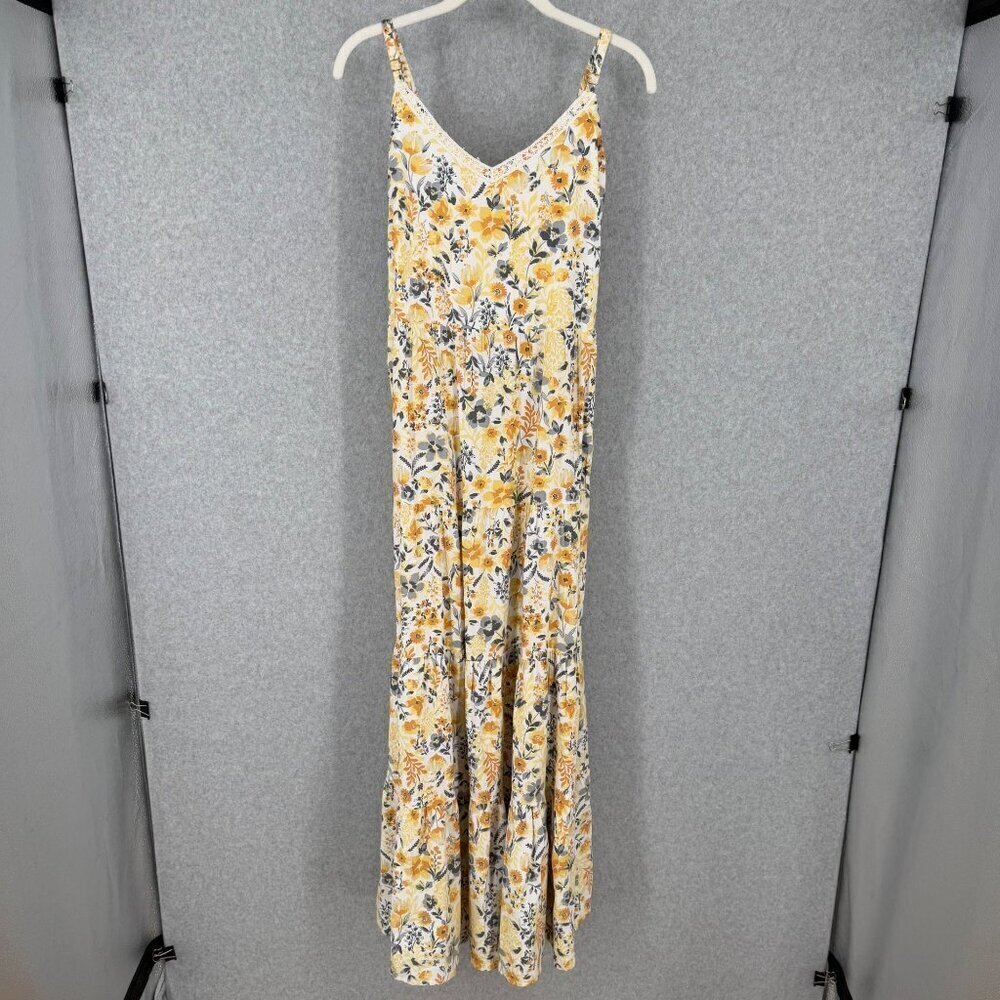 Joie Tiered Floral Maxi Dress Size 10 Yellow Blue Sundress Boho Beach Casual NEW